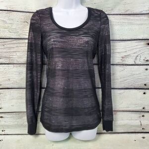 Maurices Women’s Sheer Glitter Long Sleeve Top Black Size Small Stretch Fitted
